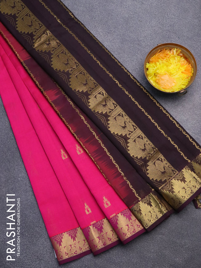 Silk cotton saree pink and jamun shade with zari woven buttas and annam & temple design zari woven border