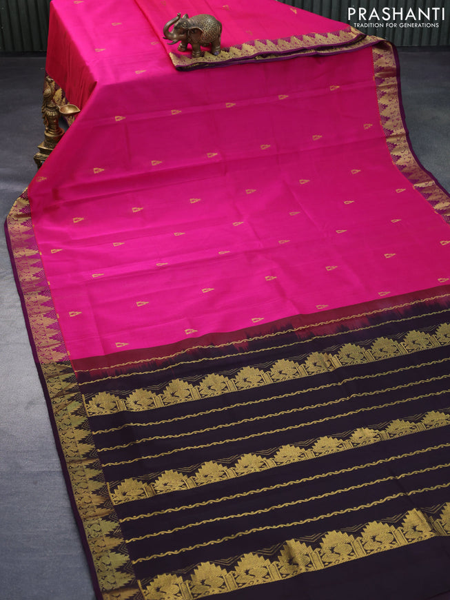 Silk cotton saree pink and jamun shade with zari woven buttas and annam & temple design zari woven border