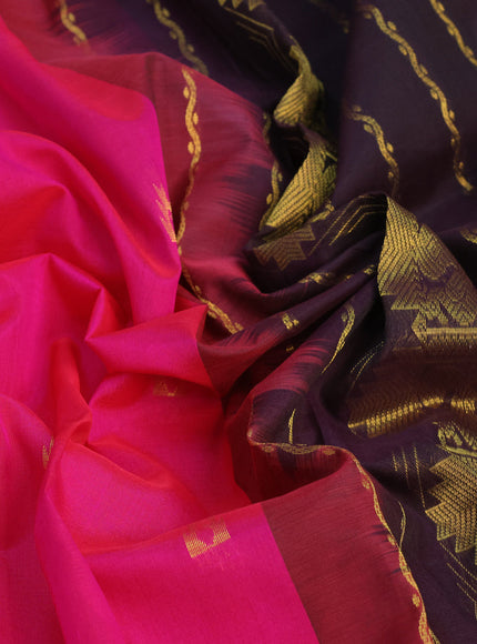 Silk cotton saree pink and jamun shade with zari woven buttas and annam & temple design zari woven border