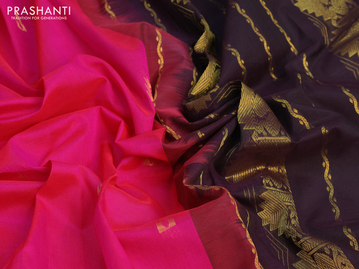 Silk cotton saree pink and jamun shade with zari woven buttas and annam & temple design zari woven border