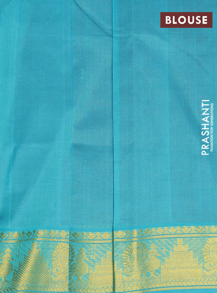 Silk cotton saree maroon and teal green with paisley & annam zari woven buttas and annam & temple design zari woven border