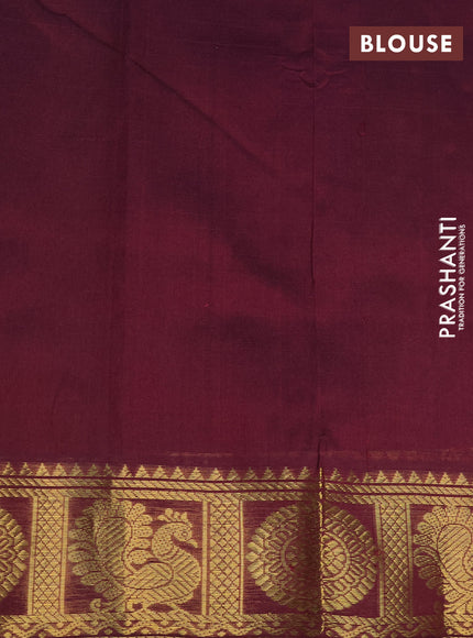 Silk cotton saree cs blue and wine shade with allover zari woven buttas and annam & rudhraksha zari woven border