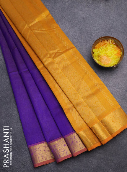 Silk cotton saree blue and mustard yellow with allover vairosi pattern and annam zari woven border