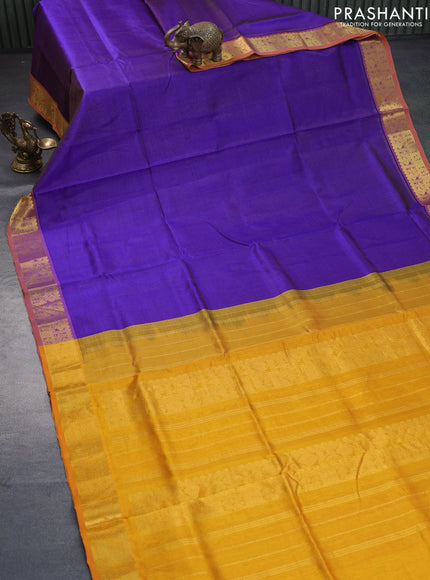 Silk cotton saree blue and mustard yellow with allover vairosi pattern and annam zari woven border