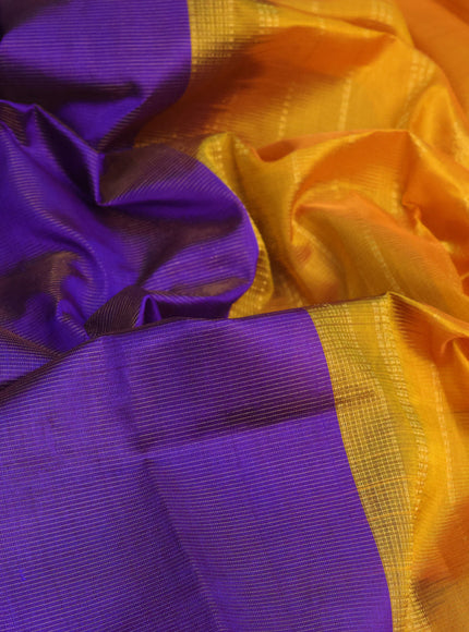 Silk cotton saree blue and mustard yellow with allover vairosi pattern and annam zari woven border