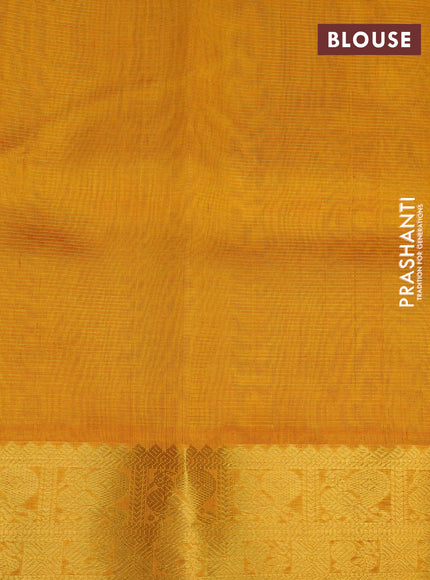 Silk cotton saree blue and mustard yellow with allover vairosi pattern and annam zari woven border