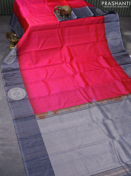 Pure soft silk saree dual shade of pink and grey with allover zari stripe pattern and silver zari woven butta border