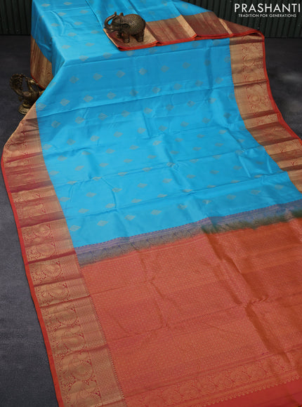 Pure soft silk saree light blue and dual shade of pinkish orange with zari woven buttas and rich zari woven annam border