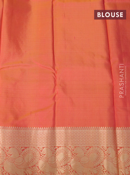 Pure soft silk saree light blue and dual shade of pinkish orange with zari woven buttas and rich zari woven annam border