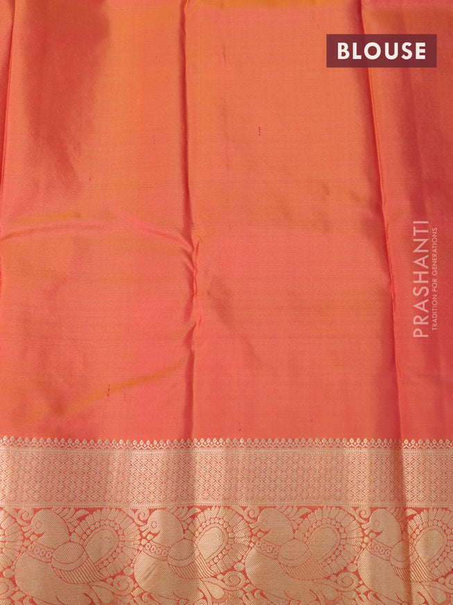 Pure soft silk saree light blue and dual shade of pinkish orange with zari woven buttas and rich zari woven annam border