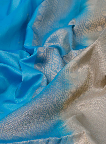 Pure soft silk saree light blue and grey with zari woven buttas and rich zari woven border