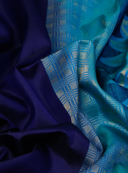 Pure soft silk saree navy blue and dual shade of light blue with plain body and long zari woven butta border