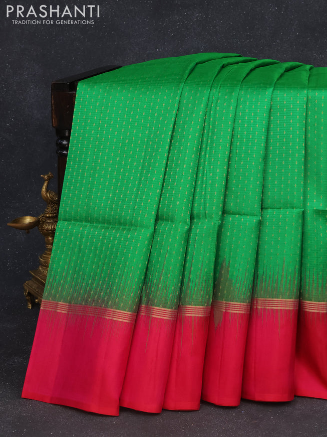 Pure soft silk saree green and pink with allover zari woven butta weaves and zari woven simple border