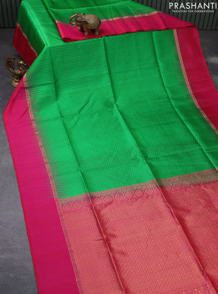 Pure soft silk saree green and pink with allover zari woven butta weaves and zari woven simple border