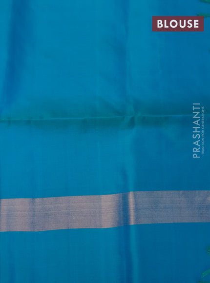 Pure soft silk saree mango yellow and dual shade of teal blue with zari woven buttas and rich zari woven border