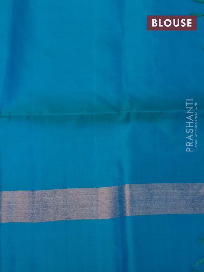 Pure soft silk saree mango yellow and dual shade of teal blue with zari woven buttas and rich zari woven border