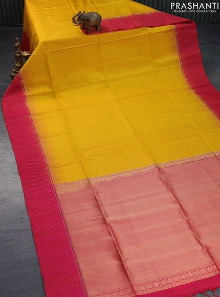 Pure soft silk saree mango yellow and dual shade of pink with allover zari woven butta weaves and zari woven border