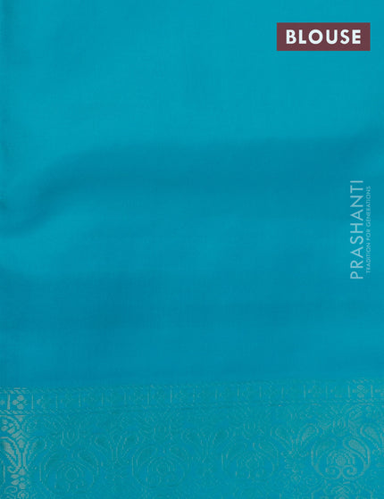 Pure soft silk saree purple and teal blue with allover zari woven checks & buttas and rich zari woven border