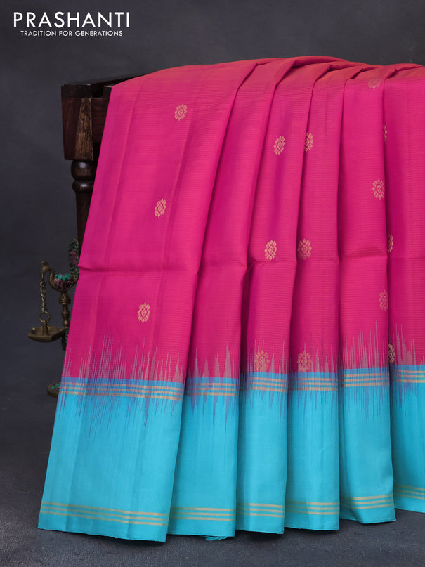 Pure soft silk saree dual shade of pink and light blue with zari woven buttas and rich zari woven border