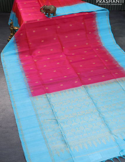 Pure soft silk saree dual shade of pink and light blue with zari woven buttas and rich zari woven border