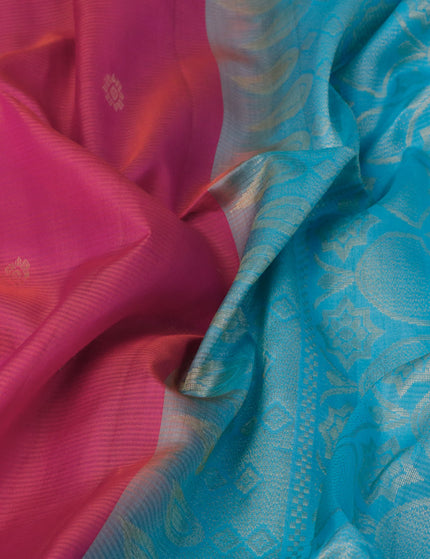 Pure soft silk saree dual shade of pink and light blue with zari woven buttas and rich zari woven border