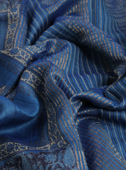 Banarasi tussar silk saree cs blue with allover prints and zari woven border