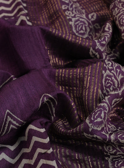 Banarasi tussar silk saree deep purple with allover prints and zari woven border