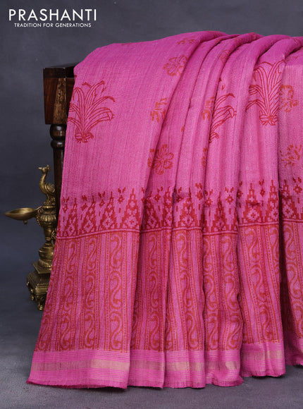 Banarasi tussar silk saree pink with butta prints and zari woven border