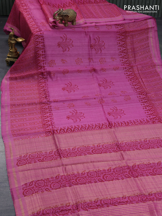 Banarasi tussar silk saree pink with butta prints and zari woven border