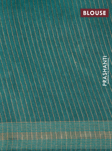 Banarasi tussar silk saree green shade with butta prints and zari woven border