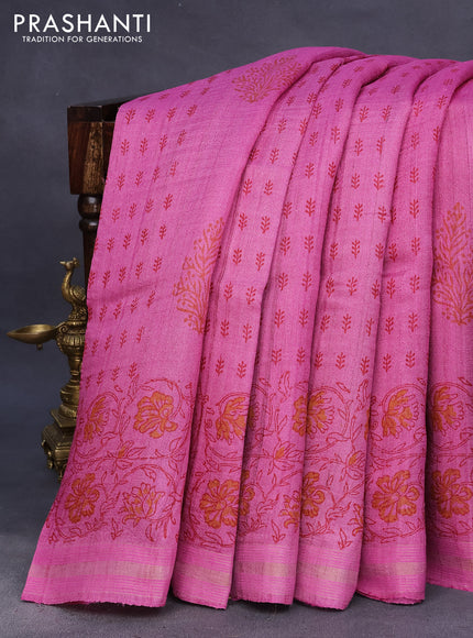 Banarasi tussar silk saree light pink with butta prints and zari woven border