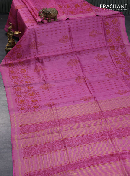 Banarasi tussar silk saree light pink with butta prints and zari woven border