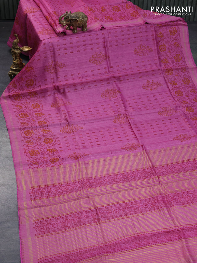 Banarasi tussar silk saree light pink with butta prints and zari woven border