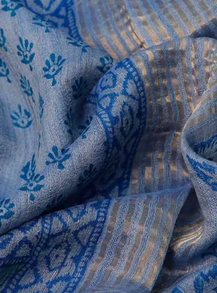 Banarasi tussar silk saree blue shade with allover prints and zari woven border