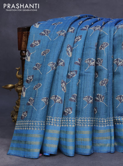 Banarasi tussar silk saree cs blue with butta prints and zari woven border