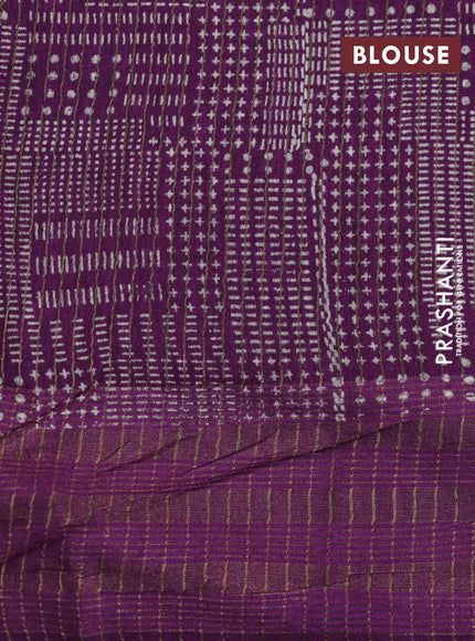 Banarasi tussar silk saree deep purple with allover prints and zari woven border