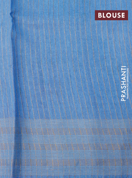 Banarasi tussar silk saree blue shade with plain body and printed pallu