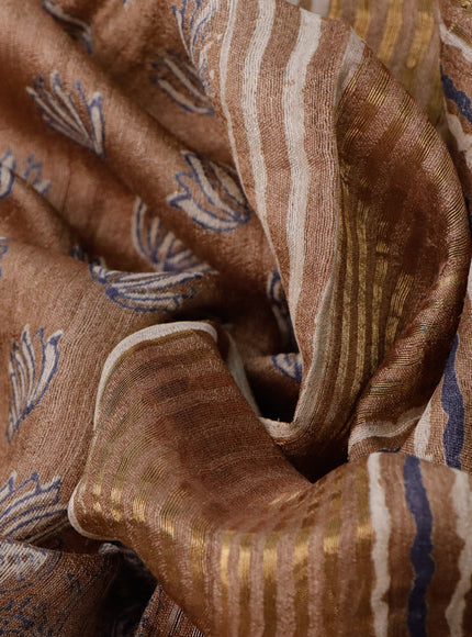 Banarasi tussar silk saree pastel brown with butta prints and zari woven border