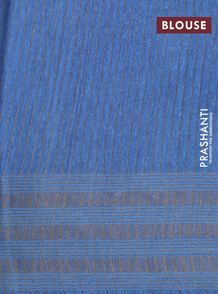 Banarasi tussar silk saree blue shade with plain body and printed pallu