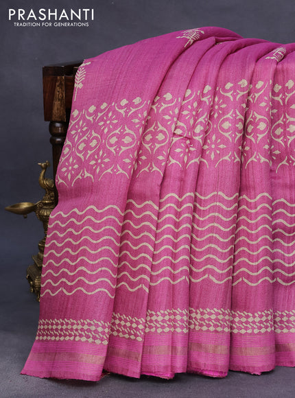 Banarasi tussar silk saree pink with butta prints and zari woven border