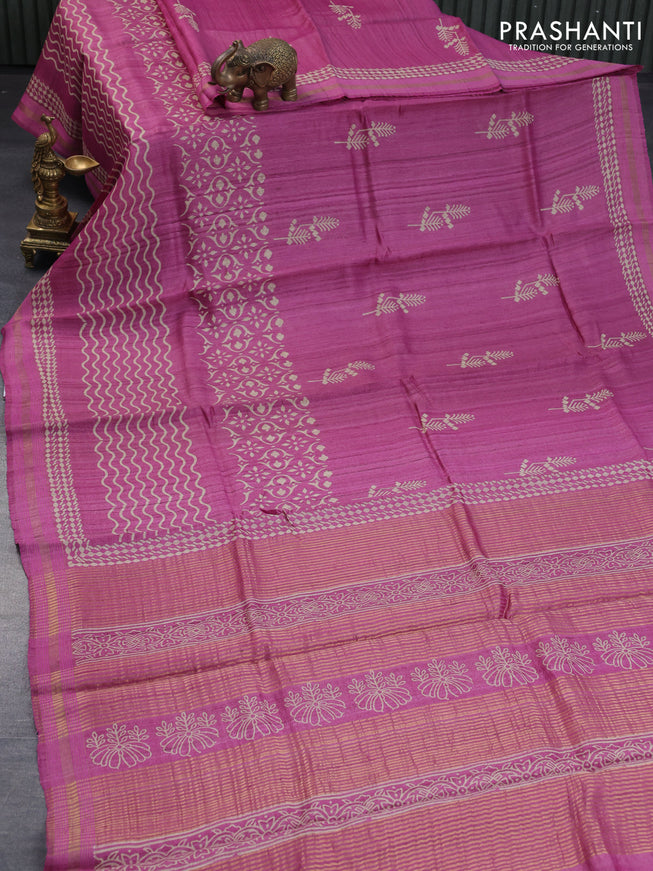 Banarasi tussar silk saree pink with butta prints and zari woven border