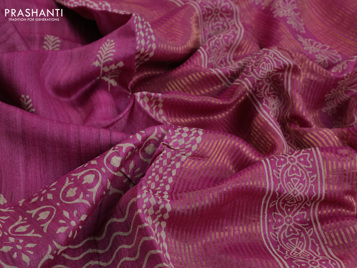 Banarasi tussar silk saree pink with butta prints and zari woven border