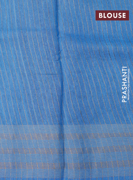 Banarasi tussar silk saree blue shade with plain body and printed pallu