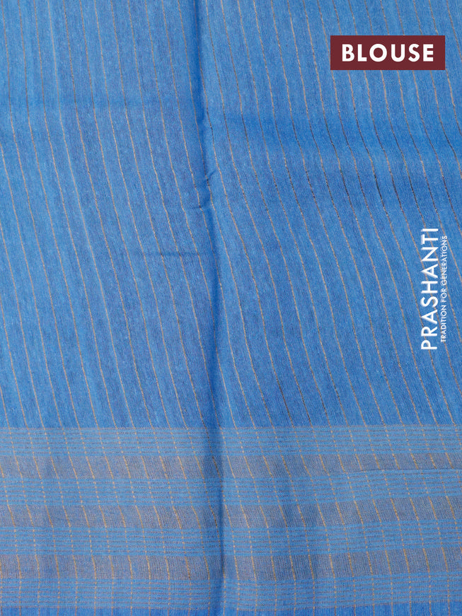 Banarasi tussar silk saree blue shade with plain body and printed pallu