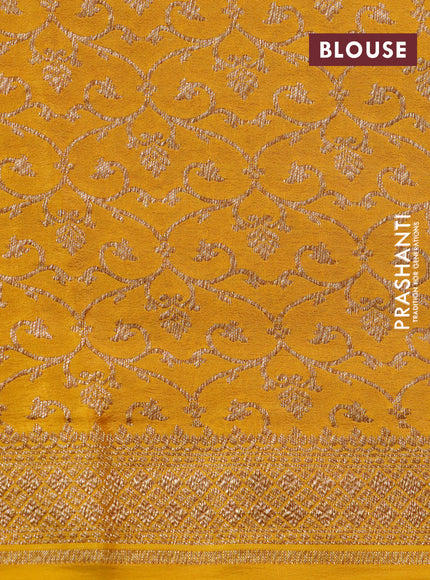 Pure banarasi crepe silk saree mustard yellow with allover self emboss & zari buttas and woven border