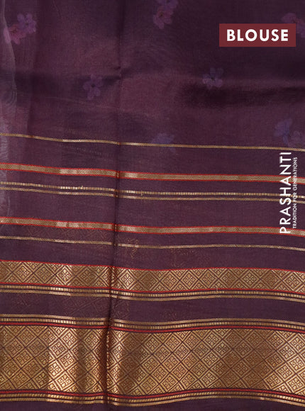 Pure dupion silk saree wine shade with allover floral prints and long zari woven border