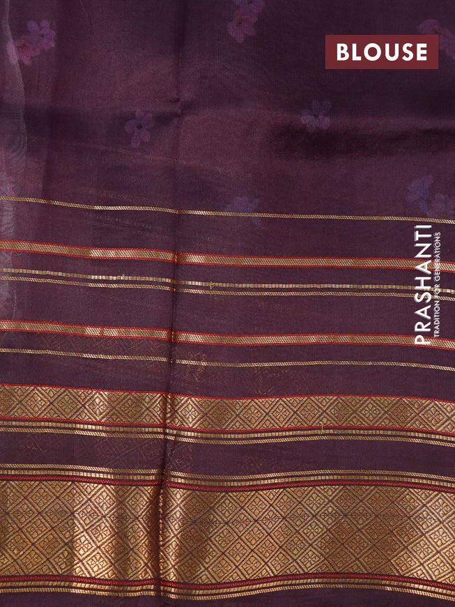 Pure dupion silk saree wine shade with allover floral prints and long zari woven border