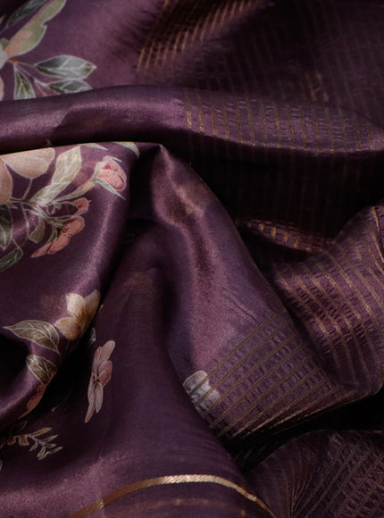 Pure dupion silk saree pastel purple with allover floral prints and long zari woven border