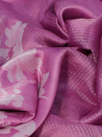 Pure dupion silk saree pink with allover floral prints and long zari woven border