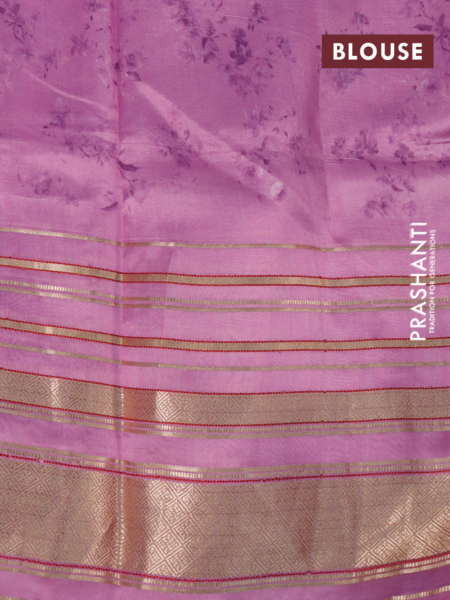 Pure dupion silk saree pink with allover floral prints and long zari woven border